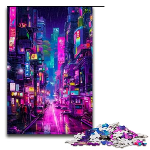 1000 teiliges Puzzle mit Nachtstadtlandschaft für Erwachsene Holzpuzzle Familienspiele (75 x 50 cm) von linghhiming