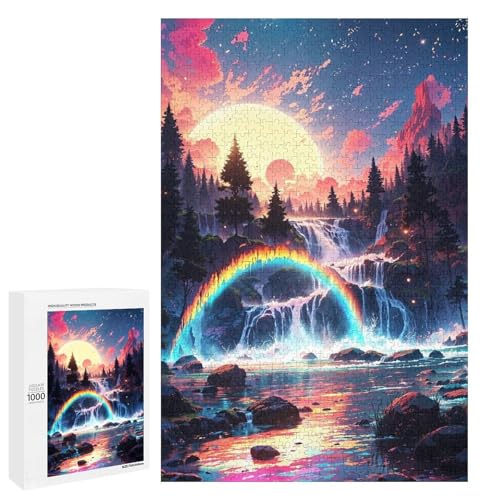 1000 teiliges Puzzle mit Regenbogen Wasserfall für Erwachsene Holzpuzzle anspruchsvolles Spiel (75 x 50 cm) von linghhiming