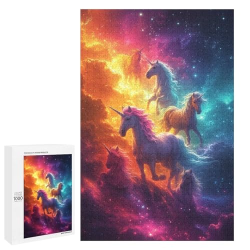 1000 teiliges Puzzle mit Regenbogenpferd Holzpuzzle für Erwachsene und Kinder pädagogisches Spielzeug zum Stressabbau (75 x 50 cm) von linghhiming