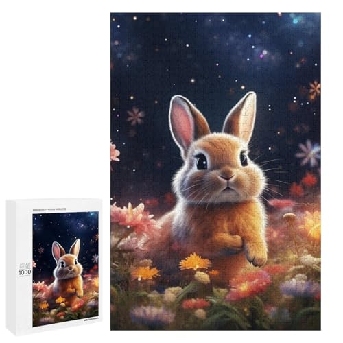 1000 teiliges Puzzle mit Sternenblumen Kaninchen für Erwachsene Holzpuzzle anspruchsvolles Spiel (75 x 50 cm) von linghhiming