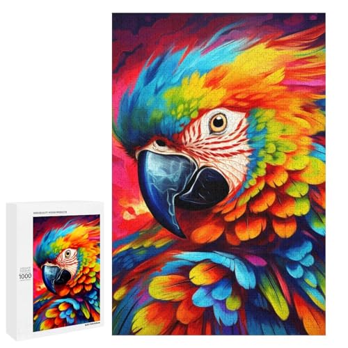 1000 teiliges Puzzle mit Tieren Vögeln Papageien für Erwachsene rundes Holzpuzzle anspruchsvolles Spiel (75 x 50 cm) von linghhiming