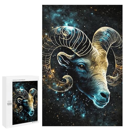 1000 teiliges Puzzle mit Tierziegen für Erwachsene rundes Holzpuzzle anspruchsvolles Spiel (75 x 50 cm) von linghhiming