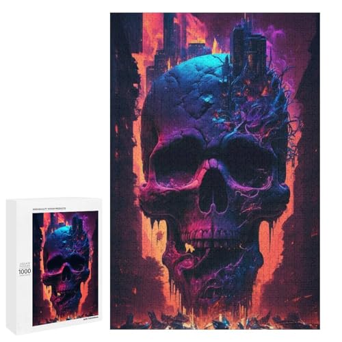 1000 teiliges Puzzle Totenkopf Stadt für Erwachsene und Kinder Holzpuzzle pädagogisches Spielzeug zum Stressabbau (75 x 50 cm) von linghhiming
