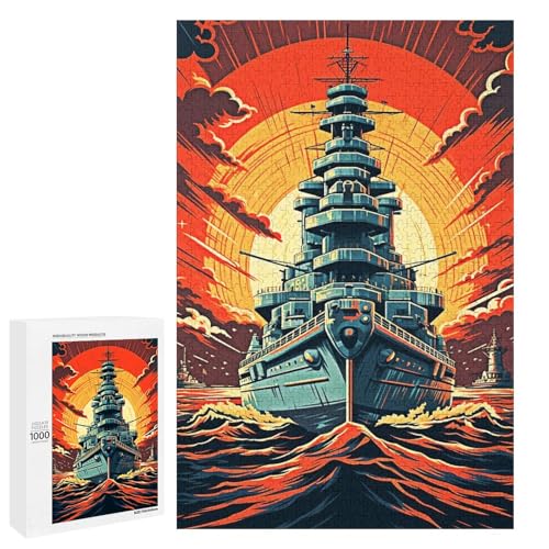 1000 teiliges Puzzle mit Vintage Kriegsschiffen Holzpuzzle für Erwachsene und Kinder pädagogisches Spielzeug zum Stressabbau (75 x 50 cm) von linghhiming
