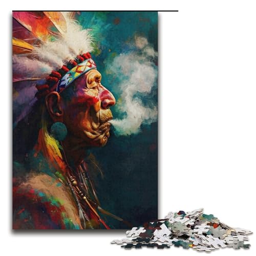 1000-teiliges Puzzle mit amerikanischen Indianern Puzzle für Erwachsene Papierpuzzle Familienspiel 1000 Teile (38 x 26 cm) von linghhiming