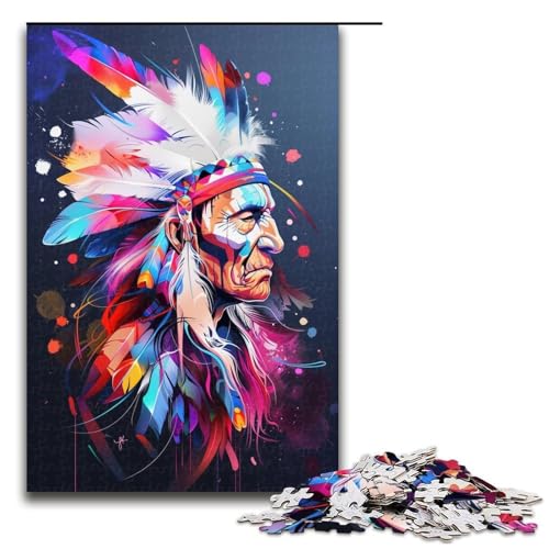 1000 teiliges Puzzle mit amerikanischen Indianern für Kinder Holzpuzzle Heimkunst Dekoration 1000 Teile (75 x 50 cm) von linghhiming