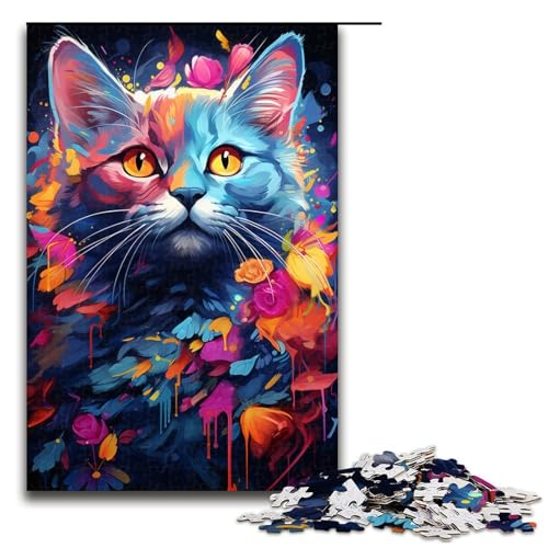 1000-teiliges Puzzle mit bunter Katze farbenfrohe psychedelische Geschenke Puzzles für Erwachsene Weihnachtswunschliste mit Weihnachtsmann für Teenager ab 14 Jahren 1000 Teile (75 x 50 cm) von linghhiming