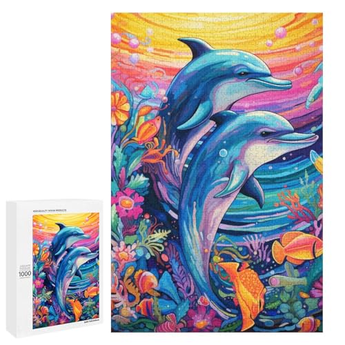 1000 teiliges Puzzle mit farbigen Delfinen für Erwachsene Holzpuzzle anspruchsvolles Spiel 75 x 50 cm 1000 teiliges Puzzle mit farbigen Delfinen für Erwachsene Holzpuzzle anspruchsvolles Spiel 75 x 50 cm von linghhiming