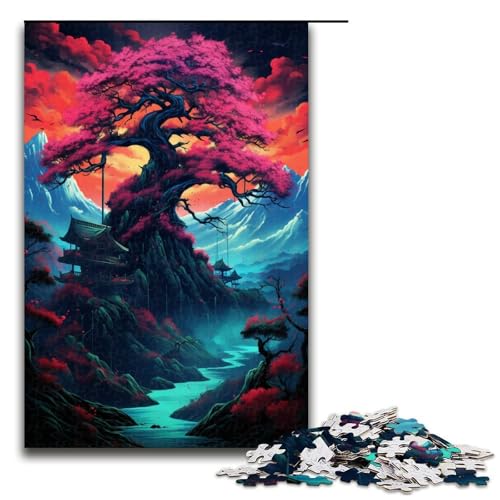 1000 teiliges Puzzle mit japanischen Bäumen und Bergen inspirierende Geschenke Puzzles für Erwachsene Weihnachtswunschliste mit Weihnachtsmann für Teenager ab 14 Jahren 1000 Teile (75 x 50 cm) von linghhiming