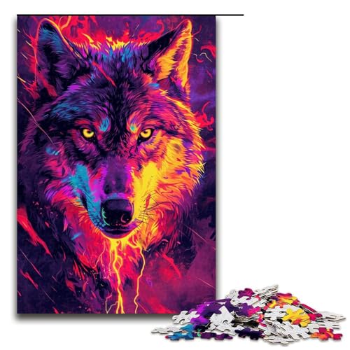 1000 teiliges Puzzle psychedelisch bunt exotisch Wolf Holzpuzzle Lernspiele Heimdekoration 1000 Teile (75 x 50 cm) von linghhiming