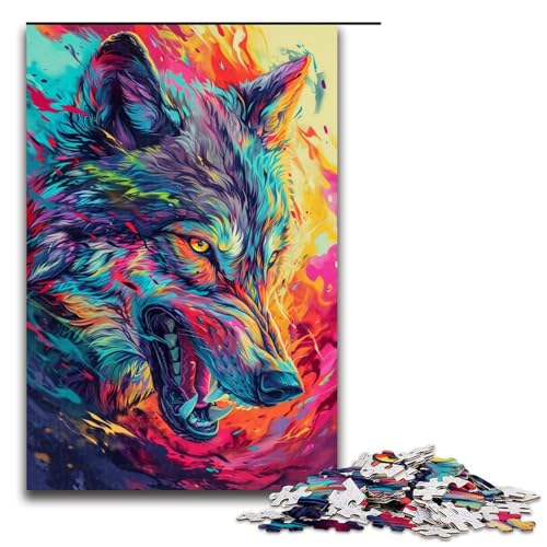 1000 teiliges Puzzle psychedelisch farbenfroh Wolf Kunst Holzpuzzle Lernspiele Heimdekoration 1000 Teile (75 x 50 cm) von linghhiming