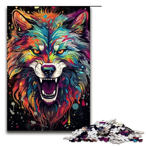 1000 teiliges Puzzle psychedelische Farbmalerei Wolf Puzzle Holzpuzzle Lernspiele Heimdekoration 1000 Teile (75 x 50 cm) von linghhiming