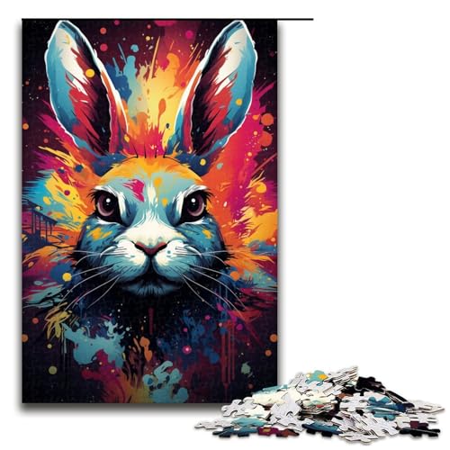 1000 teiliges Puzzle psychedelisches buntes Häschen Puzzle Holzpuzzle Lernspiele Heimdekoration 1000 Teile (75 x 50 cm) von linghhiming