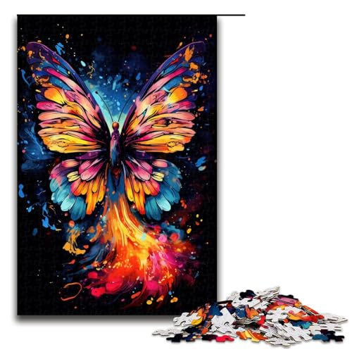 1000 teiliges Puzzle psychedelisches buntes Schmetterlings Puzzle für Erwachsene Holzpuzzle Familienspiel 1000 Teile (75 x 50 cm) von linghhiming