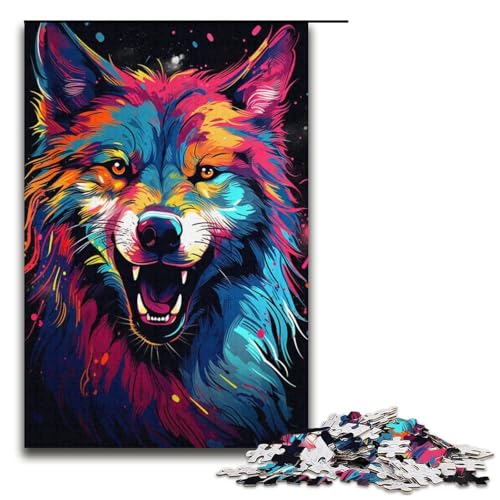 1000 teiliges Puzzle psychedelisches farbenfrohes Tier Wolf Puzzle für Erwachsene Holzpuzzle Familienspiel 1000 Teile (38 x 26 cm) von linghhiming