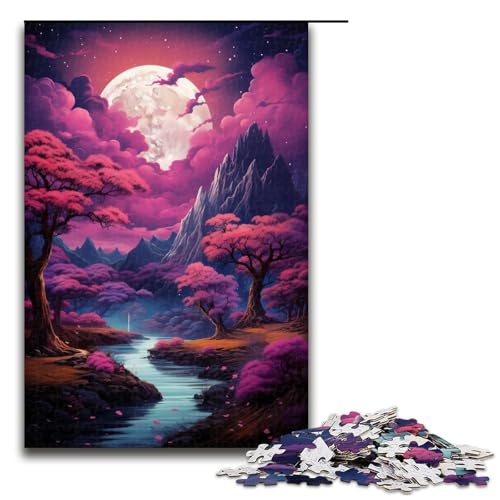1000 teiliges Puzzle rosa Wald Puzzle für Erwachsene Holzpuzzle Familienspiele 1000 Teile (75 x 50 cm) von linghhiming