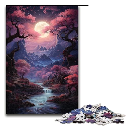 1000 teiliges Puzzle rosa Wald Puzzle für Erwachsene Holzpuzzle Familienspiele 1000 Teile (75 x 50 cm) von linghhiming