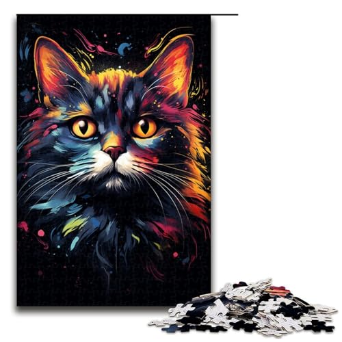1000 teiliges Puzzle seltsame psychedelische kleine Schwarze Katze Puzzle für Erwachsene Holzpuzzle Familienspiele 75 x 50 cm von linghhiming