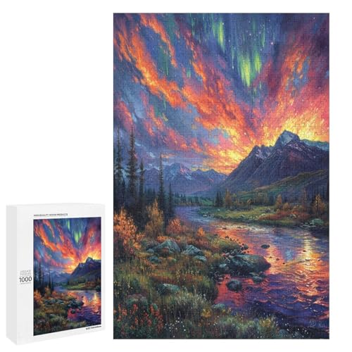 1000 teiliges Puzzle wunderschöne Aurora Borealis für Erwachsene Holzpuzzle anspruchsvolles Spiel 75 x 50 cm von linghhiming