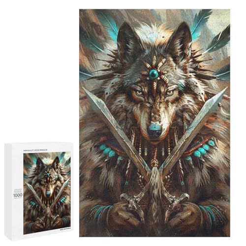 1000 teiliges Puzzle wunderschöner Wolf für Erwachsene Holzpuzzle anspruchsvolles Spiel (75 x 50 cm) von linghhiming
