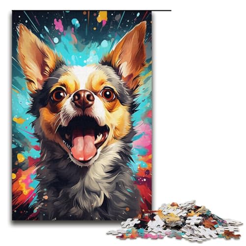 1000-teiliges Puzzlespiel mit farbenfroher Zeichnung eines Chihuahua-Hundes Puzzle für Erwachsene geeignet für Paare und Teenager ab 14 Jahren 1000 Teile (38 x 26 cm) von linghhiming