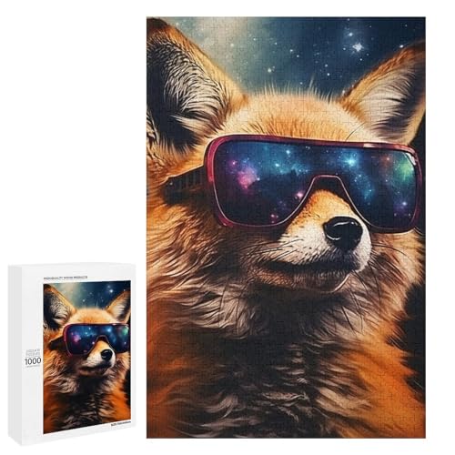 1000 teiliges Puzzle mit Sonnenbrille und Fuchs für Erwachsene Holzpuzzle Familienspiele (75 x 50 cm) von linghhiming