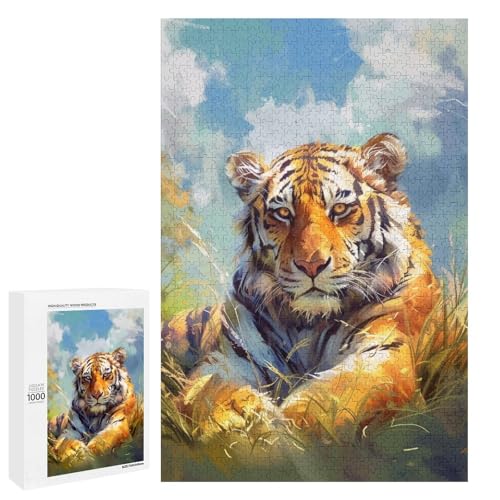 1000 teiliges Puzzle Tiger für Erwachsene Holzpuzzle anspruchsvolles Spiel (75 x 50 cm) von linghhiming