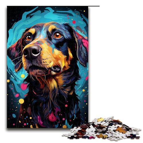 1000 teiliges farbenfrohes psychedelisches Dackel Puzzle für Erwachsene Holzpuzzle für die ganze Familie (Größe 75 x 50 cm) von linghhiming
