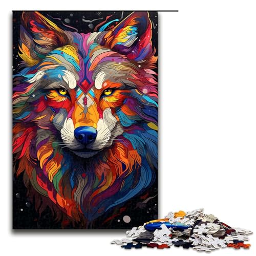 1000 teiliges farbenfrohes psychedelisches Neon Wolf Puzzle für Kinder Holzpuzzle Heimkunstdekor (Größe 75 x 50 cm) von linghhiming
