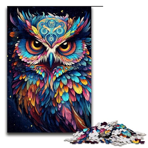 1000 teiliges farbenfrohes psychedelisches mystisches Eulen Puzzle für Kinder Holzpuzzle Heimkunstdekor (Größe 75 x 50 cm) von linghhiming