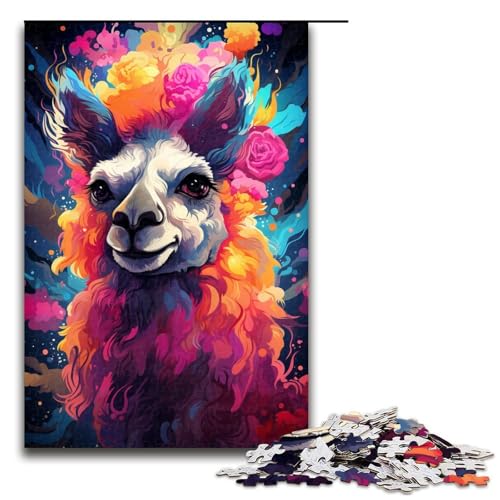 1000 teiliges psychedelisches Farbgemälde Alpaka Puzzle für Kinder Holzpuzzle Heimkunstdekor 1000 Teile (75 x 50 cm) von linghhiming