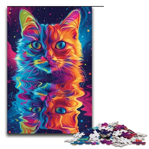 1000 teiliges psychedelisches Katzenkunst Puzzle für Kinder Holzpuzzle Heimkunstdekor 1000 Teile (75 x 50 cm) von linghhiming