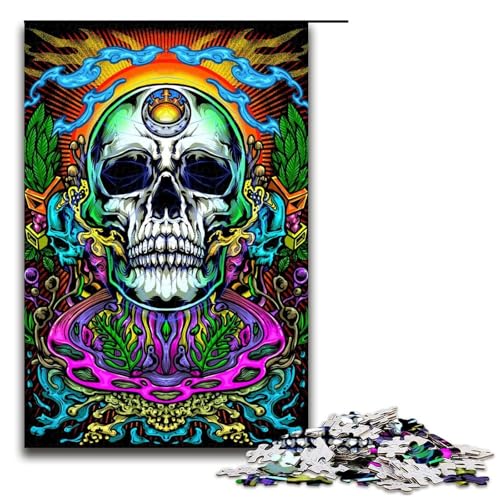 1000 teiliges psychedelisches Totenkopf Puzzle für Kinder Holzpuzzle Heimkunst Dekoration (75 x 50 cm) von linghhiming
