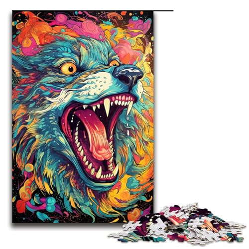 1000 teiliges psychedelisches farbenfrohes Tier Puzzle für Erwachsene Holzpuzzle Familienspiele 1000 Teile (75 x 50 cm) von linghhiming