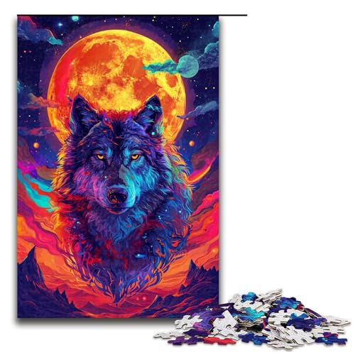 1000 teiliges psychedelisches farbenfrohes Wolf Kunst Puzzle für Kinder Holzpuzzle Heimkunst Dekor 1000 Teile (75 x 50 cm) von linghhiming