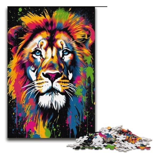 Art Neon Lion 1000-teiliges Puzzle für Erwachsene Puzzle als Geschenk geeignet für Teenager ab 14 Jahren 1000 Teile (38 x 26 cm) von linghhiming