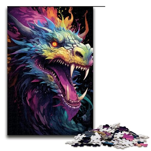 Bunter künstlerischer Drache 1000 teiliges Puzzle für Erwachsene Puzzle zum Verschenken geeignet für Jugendliche ab 12 Jahren 75 x 50 cm von linghhiming