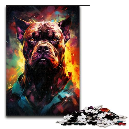 Buntes psychedelisches Krafttier Boxer Puzzle mit 1000 Teilen für Erwachsene Puzzle als Geschenk geeignet für Teenager ab 14 Jahren (Größe 75 x 50 cm) von linghhiming