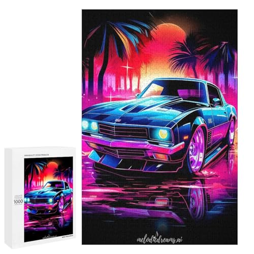 Jigsaw 1000 Teile für Erwachsene und Kinder Aquarell Sportwagen Puzzle für Erwachsene Holzpuzzle (75 x 50 cm) von linghhiming