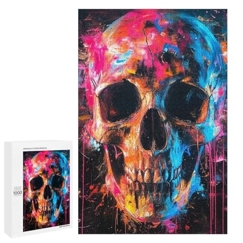 Jigsaw Color Skull Puzzles für Erwachsene 1000 Teile rundes Holzpuzzle (75 x 50 cm) von linghhiming