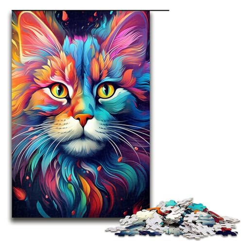 Jigsaw Puzzle 1000 Teile für Erwachsene und Kinder Bunte Zeichnung Tier- und Katzen-Puzzles für Erwachsene Holzpuzzle 1000 Teile (75 x 50 cm) von linghhiming