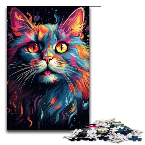 Puzzle „Bunte exotische Katze“ 1000 Teile Holzpuzzle für Erwachsene und Kinder ab 14 Jahren Familienspaß-Puzzle 1000 Teile (75 x 50 cm) von linghhiming