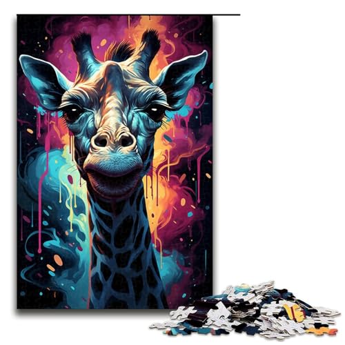Puzzle „Bunte psychedelische Giraffe 1000 Teile Holzpuzzle für Erwachsene und Kinder ab 14 Jahren lustiges Familienpuzzle (Größe 75 x 50 cm) von linghhiming