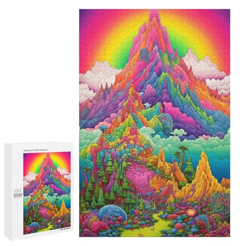 Puzzle „Bunter Psychedelischer Berg“ 1000 Teile Holzpuzzle für Erwachsene und Kinder ab 12 Jahren Familienspaß Puzzle 75 x 50 cm von linghhiming