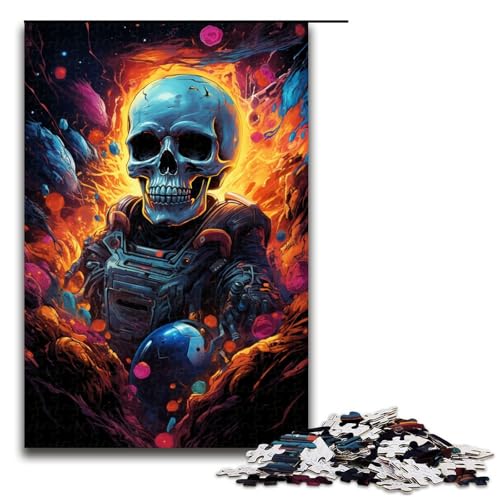 Puzzle „Bunter Psychedelischer Totenkopf 1000 Teile Holzpuzzle für Erwachsene und Kinder ab 14 Jahren lustiges Familienpuzzle (Größe 75 x 50 cm) von linghhiming