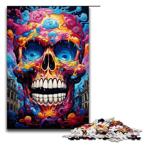 Puzzle „Buntes psychedelisches Monster 1000 Teile Holzpuzzle für Erwachsene und Kinder ab 14 Jahren lustiges Familienpuzzle (Größe 75 x 50 cm) von linghhiming
