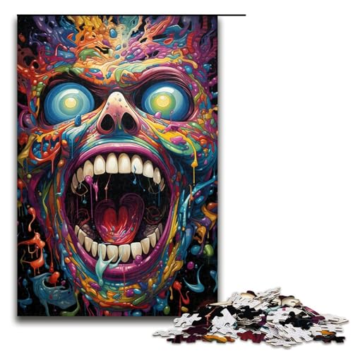 Puzzle „Buntes psychedelisches Monster 1000 Teile Holzpuzzle für Erwachsene und Kinder ab 14 Jahren lustiges Familienpuzzle (Größe 75 x 50 cm) von linghhiming