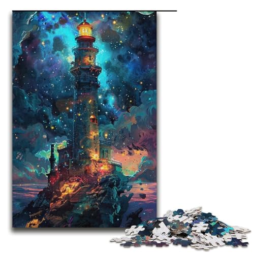 Puzzle „EIN Leuchtturm am Nachthimmel“ 1000-teiliges Puzzlepapier für Erwachsene und Kinder ab 14 Jahren Familienspaß-Puzzle 1000 Teile (38 x 26 cm) von linghhiming