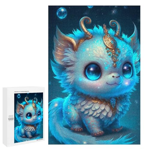 Puzzle „Süßes Drachenbaby“ 1000 teiliges Holzpuzzle rund für Erwachsene und Kinder ab 12 Jahren lustiges Familienpuzzle (75 x 50 cm) von linghhiming