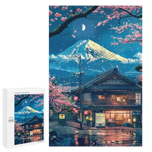 Puzzle „Wunderschöner Berg Fuji“ 1000 teiliges Holzpuzzle rund für Erwachsene und Kinder ab 12 Jahren lustiges Familienpuzzle (75 x 50 cm) von linghhiming